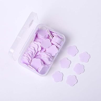 100Pcs Purple Mini Portable Travel Soap Paper Sheets,Flower Shape Disposable Paper Soap Flakes - Image 2
