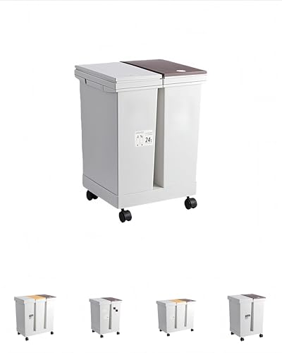 sandqvipaゴミ箱 分別 ローラー付き ふた付き 大容量 24L/36L/40L/60L 分離型デザイン スペース不要 一体成形 強力な耐荷重 乾湿分離 防汚 防水 清潔 ゴミ箱 スリム 家庭、オフィス、リビングルーム、書斎、バスルーム、キッチン、商