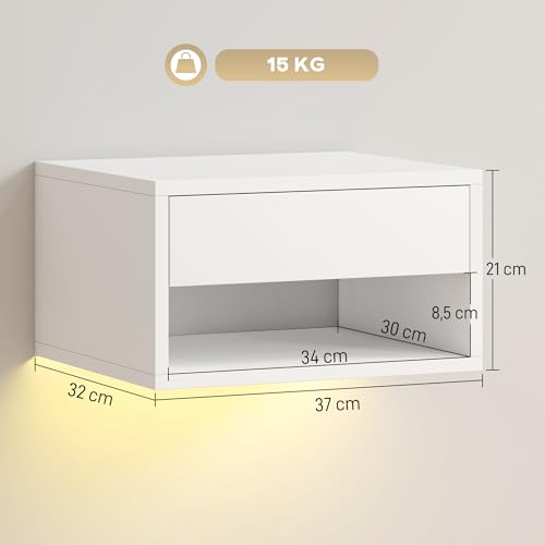 Miniatura 2 de Homcom Juego De 2 Mesitas De Noche Flotantes Con Luces Led Rgb Control De App, Mesillas De Noche Dormitorio Con Cajón, Estante Abierto, Para Sala De Estar, 37x32x21 Cm, Blanco