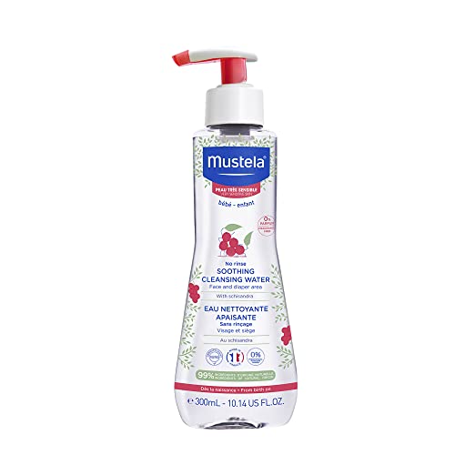 Mustela Baby Soothing Cleansing Water - No-Rinse Micellar Water for Very Sensitive Skin - with Natural Avocado & Schizandra Berry - Fragrance Free & EWG Verified - 10.14 fl. oz.