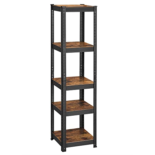 SONGMICS Étagère de Rangement à 5 Niveaux, 37 x 37 x 150 cm, Capacité 400 kg, Planches Réglables, Style Industriel, pour Cuisine, Salon, Marron Rustique et Noir GLR037B01