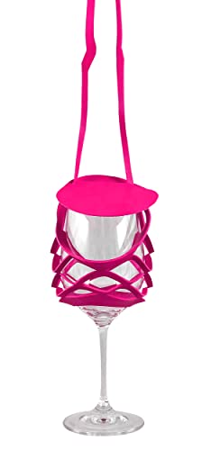 VINSTRIP® GLASSLING - NEON PINK - Weinglashalter zum Umhängen mit Schutzdeckel - praktischer Netzglashalter für Festivals, JGA, Ladiesnight, Stehparties, Weinwanderung, Geburtstagsausflug, ...