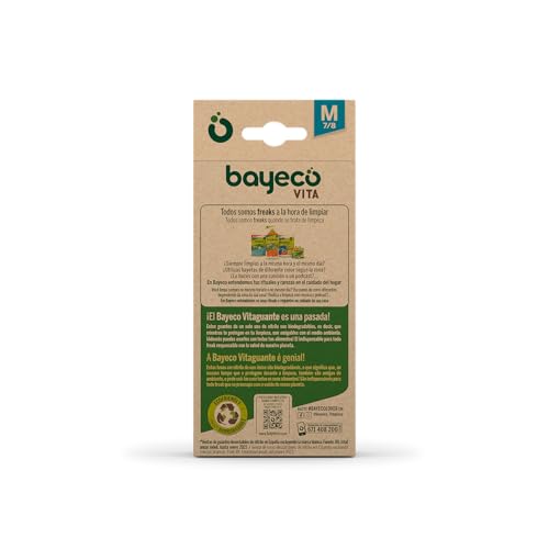 Bayeco Vitaguante - Guantes de nitrilo desechables biodegradables - Color verde - Talla M - Pack 10 uds - 100% Sostenibles - Sin polvo y sin Látex - Texturizados en dedos para mayor agarre