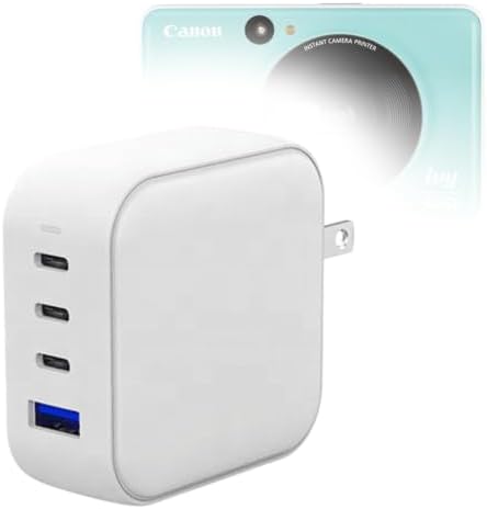 BoxWave Charger Compatible with Canon Ivy Cliq - PD miniCube (100W), 100W 3 PD Port Wall Charger International - Winter White image 2