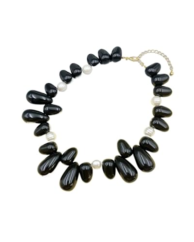 Bohemian Irregular Water Droplet Chain Necklace for Women Niche Design Bone Chain Choker Fashion(Black)