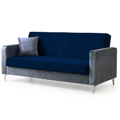 Image of FURNY Livingud 3 Seater Fabric Sofa Set (Light Grey-Blue) | in Premium Velvet Finish| Ideal for Living Room, Offices
