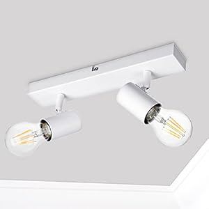 Dehobo Spots Plafonnier | Murale, Plafonnier 2 Spots Orientables Blanc Mat, E27 Spot de Plafond Double Moderne, 60 Watt Max pour Chambre Cuisine Salon Couloir