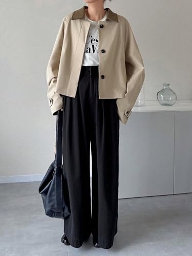 Khaki Womens Casual Coat for 2025: Loose Fit with Pleated Back & Sleeve - Stylish and Versatile! - Image 4