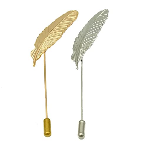 Men Metal Feather Brooch Pin Vintage Lapel Stick Pin Suit Tie Brooch Badge 2PCS