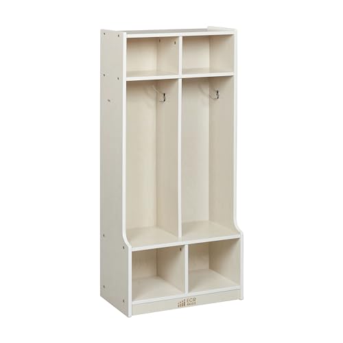 Image of ECR4Kids 2-Section Coat Locker with Bench and Cubby Storage, Classroom Furniture, White Wash