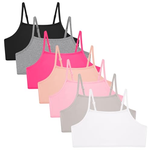 EXARUS 5/7 Pack Girls Padded/Unpadded Tank Tops Cropped/Full Length Stretchy Sleeveless Spaghetti Straps Cami Top