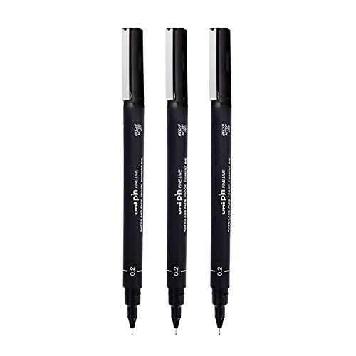 Image of uni-ball PIN-200 0.2 mm Fineliner Drawing Pen, Black Ink, Pack of 3