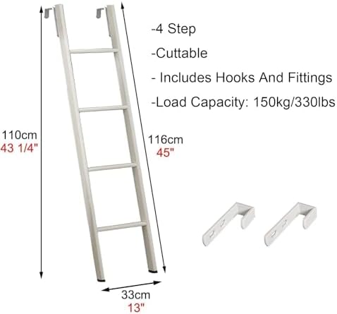 Adjustable RV Bunk Bed Ladder with Hook, 45"-73", Heavy Duty Metal, Fits Travel Trailers & Dorms, 330lbs Capacity, Perfect for Campers and Loft Beds