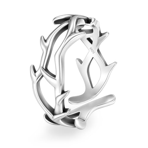 925 Sterling Silver Irregular Crown of Thorns Ring for Men Women Adjustable Branch Ring Gothic Jewelry