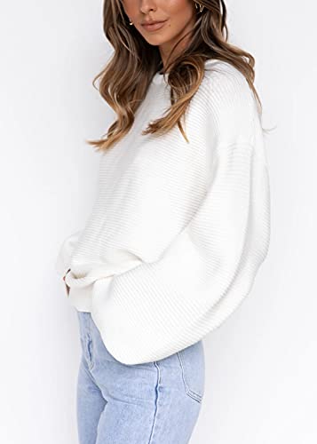 Coololi Women's Puff Sleeve Knit Pullover Ribbed Sweaters Crewneck Oversized Loose Casual Cozy Soft Slouchy Sweater Tops3