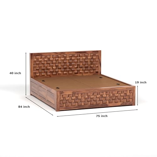 Image of NIWAR Sheesham Wood King Size Bed with Storage Box | Solid Wooden King Size Cot | Double Bed with Box for Home (Honey Finish)
