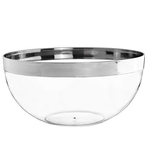 Plasticpro Disposable Crystal Clear Plastic Salad Bowls With Silver Rim, Serving Bowl, Elegant For Party's, Snack, Or Salad Bowl, Large Pack Of 4 #TOP10
