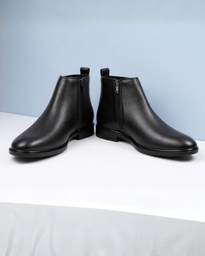 Image of Men's Retro Premium Chelsea Boots - Black Textured Classic Design with Side Zip, Minimalist Formal & Casual Ankle Boots for Men