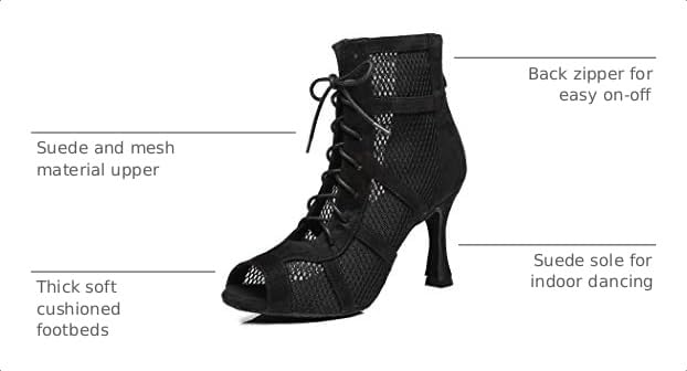 Image of Dance Practice Shoes for Women Mesh Ballroom Sandals Heels Party Prom Ankle Booties with Zip