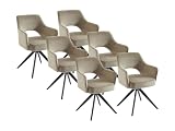 KONYA 6 Stück Drehstuhl mit Armlehnen Samt und schwarzem Metall Beige
