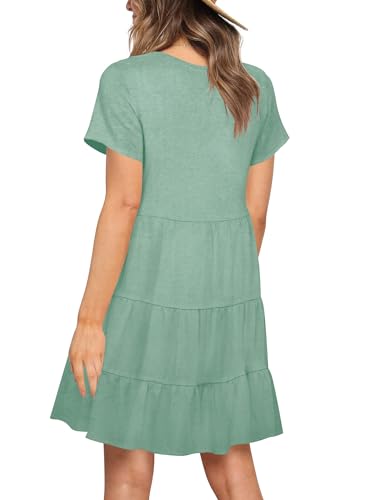 Image of Nova In Sky Women's Summer Dresses 2026 Short Sleeve V-Neck Casual Loose Swing Button Down Casual T Shirt Dresses