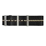 masar Cinturino NATO 22mm Nero Khaki in Nylon G10 28cm – Bracciale per Orologio – Watch Strap/Band/Uhrenarmband Black Khaki 22 mm