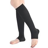 [MKY factory] 接触冷感 着圧ソックス レディース 夏用 22-24.5cm 段階着圧 ひんやり 強着圧 つま先なしタイプ オープントゥ 美脚 就寝 MediWalkCool（ブラック）