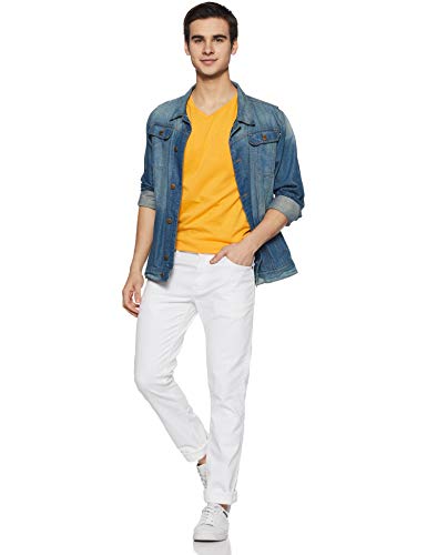 Image of ABOF Men's Solid Slim fit T-Shirt (BOA19AMCWTE3034712 Yellow M Mustard M)