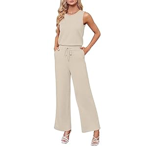 Sarin Mathews Air Essentials Jumpsuits for Women Casual Wide Leg Long Pants Jumpsuit Sleeveless Belted Rompers with Pockets