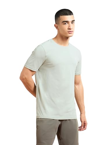 Image of TECHNOSPORT Men's Slim Fit Solid Crew Neck T-Shirt, Cotflex Quick Dry Wrinkle Resistant Polyester Sports Tee for Gym, Running, Training, Sports