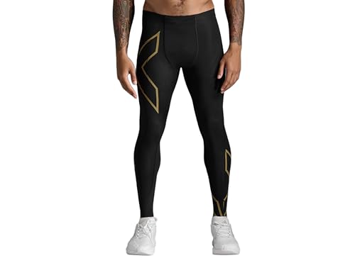 2XU Mens Light Speed Compression Tights Small Black/Gold Reflective - Thumbnail 4