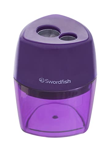Swordfish ‘Double-Hole Click’ Metal Core Pencil Sharpener with Mess-Free Canister [Pack of 2] 40378 Purple