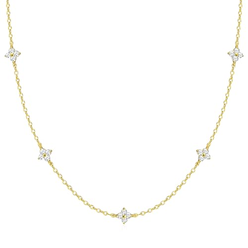 FUNEIA Dainty Silver Gold Necklaces for Women Trendy Non Tarnish 14K Gold Plated Cubic Zirconia Necklace Layered Cute Butterfly Heart Station Choker Necklace Stack for Wedding Prom Brides Jewelry