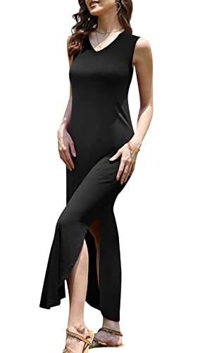 Image of DouBCQ Women's Summer Maxi Casual Sundress V Neck Sleeveless Long Dresses with Pockets