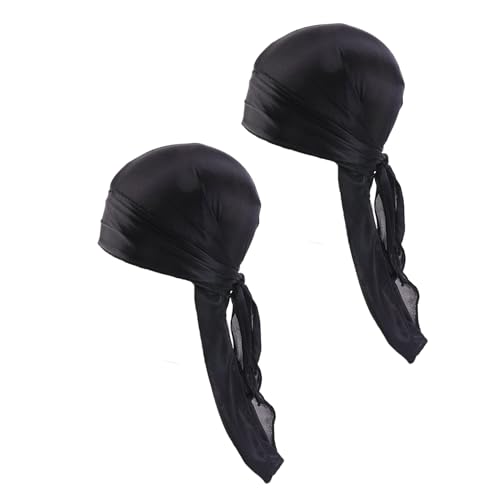 PUOKOTUL Durag Turban-Haarbänder mit langem Schwanz für Kinder, Unisex, Seide, Mütze, breite Riemen für Kinder, 2 Stück, Nior, One size
