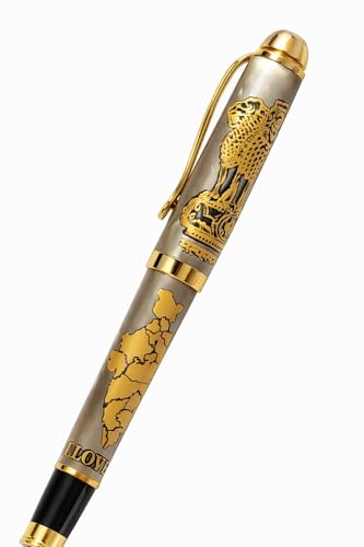 Image of Luxury Personalized Metal Pen | Custom Name Engraved Signature Pen | Smooth Blue Ink | Ideal for IAS, IPS, Police, DM, MLA Officers & Professionals (Gold,)