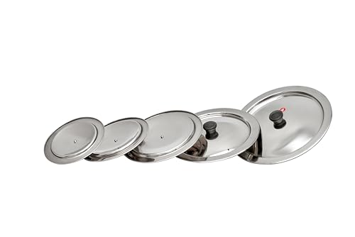 Image of Glossy Steel Lids for Utensils with Knobs | Melt-Free with a Good Gripsteel Lid for Kadai and Other Utensils | Round, Rust Resistant Steel (5 Pcs Set, Small)