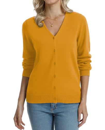 Image of QUALFORT Women's 100% Cotton Lightweight Cardigans Long Sleeve Knitted Button Down Sweater