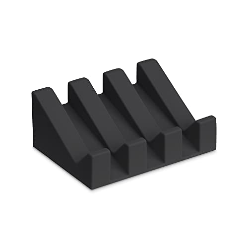 Silicone Soap Dish with Drainage - Soap Dishes for Bathroom, Shower, Kitchen, Travel – Self Draining Easy Cleaning Tray Holder Saver (Black)