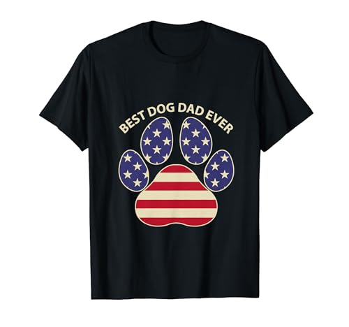 Best Dog Dad Ever Fathers Day Bandiera americana 2024 Maglietta