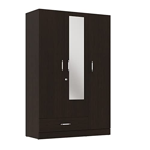 Image of Wakefit Wardrobe | 1 Year Warranty | Engineered Wood Almirah, Cupboard for Clothes Storage | 3 Door, Mirror, 2 Drawers, 1 Hanging Space | Gingham - Wenge