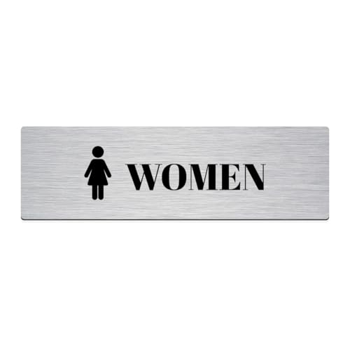 Image of Brushed Silver PVC Office Sign with Double-Sided Tape | Durable 10x3 Inch Signage for Clinics, Malls, Gyms & Hospitals - Available in Silver & Gold (Brushed Silver, Women)