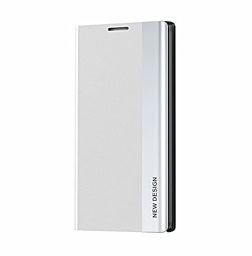 LINER Coque pour Samsung Galaxy A22 5G, Élégant Magnétique View Standing Flip Cuir Ultra Mince Antichoc Anti-Rayures Coque Etui Housse pour Samsung Galaxy A22 5G - Blanc