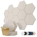 Hexagon Acoustic Wall Panels Self-Adhesive, 12 Pack Sound Absorbing Tiles for Walls & Doors, Decorative Peel & Stick Interior Panel for Studio, Home Office, Gaming Room, 12"x10"x0.4", Beige