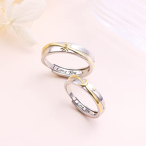 Promise Rings for Couples Sterling Silver Matching Rings for Women Adjustable Sun/Moon/Star/Heart Him and Her Rings Carved I LOVE YOU Couples Jewelry Gift for Men Women2