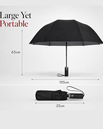 Image of Destinio Umbrella for Man - Large Size, Fully Automatic, Windproof Fibreglass Ribs, UPF 50+ Sun Protection, Premium 210T Pongee, Foldable Travel Umbrella for Rain for Men and Women - 3 fold Compact Easy to Carry (Auto open auto close)