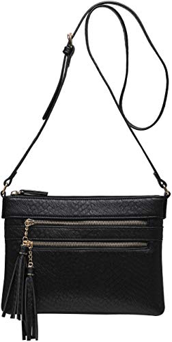 B BRENTANO Vegan Multi-Zipper Crossbody Handbag Purse with Tassel Accents3