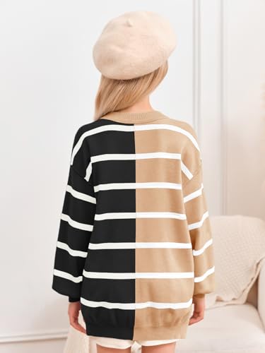 Image of Meikulo Girls Striped Color Block Pullover Sweaters Kids Oversized Fashion Knit Sweater Clothes 5-14 Years