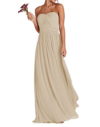 Robe de demoiselle d'honneur longue en mousseline plissée champagne taille 40 C107