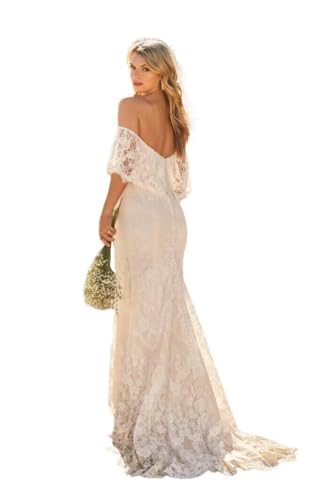 Women's Off the Shoulder Lace Wedding Dresses for Bride 2026 Mermaid Beach Boho Bridal Dress Wedding Gowns MJW13 8